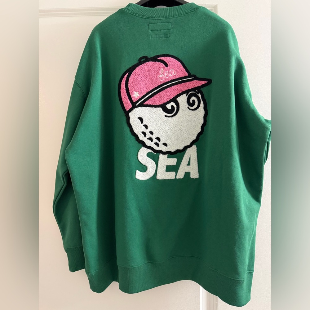 MALBON GOLF X WIND AND SEA Green Crew Neck Sweatshirt Small